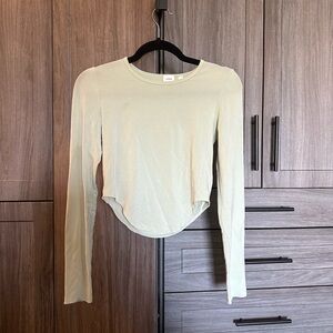 Aritzia/Wilfred Potion Sage Green Long Sleeve Crop Top